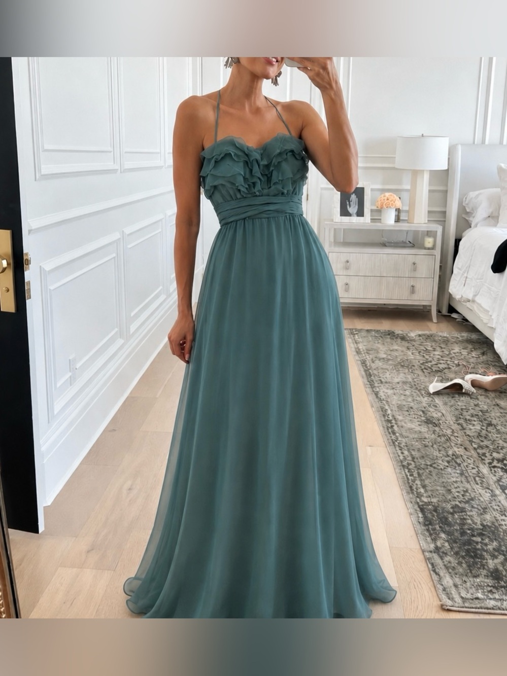 Lazaro Formal Bridesmaid Teal Turquoise A Line Dress Size 8